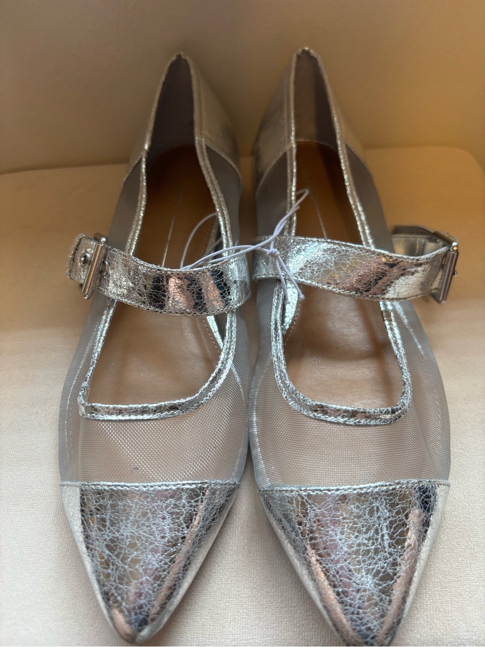 Report Silver Metallic Mary Jane Pointed Toe Flats